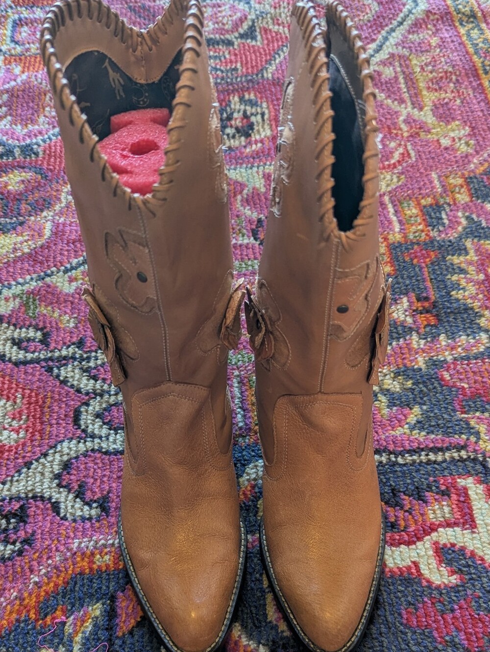 Women's Candida Brown Floral Leather Cowboy Boots Sz 7.5 - Picture 3 of 6
